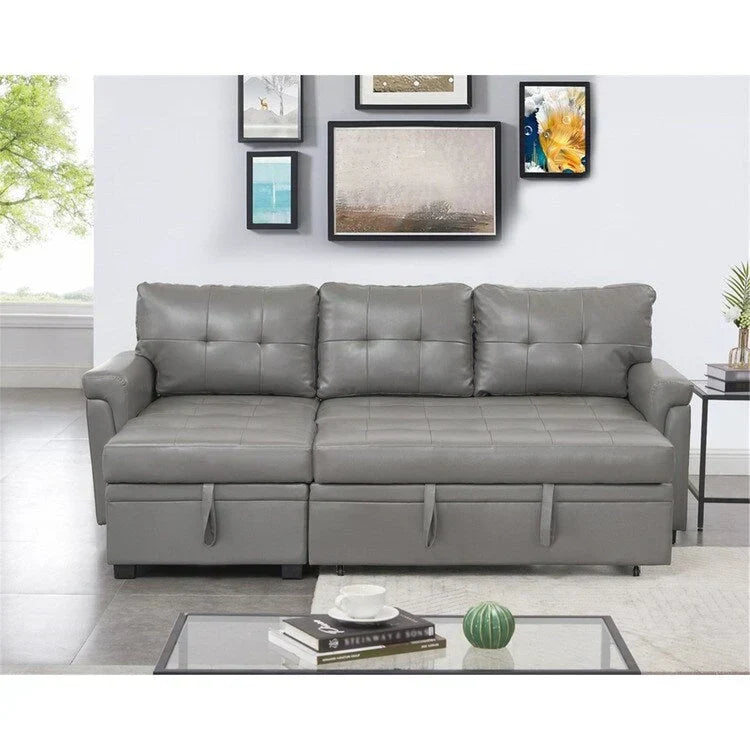 Convertible Reversible Sectional Sofa with Pull-Out Sleeper Bed, Hidden Storage Chaise, and Durable Legs