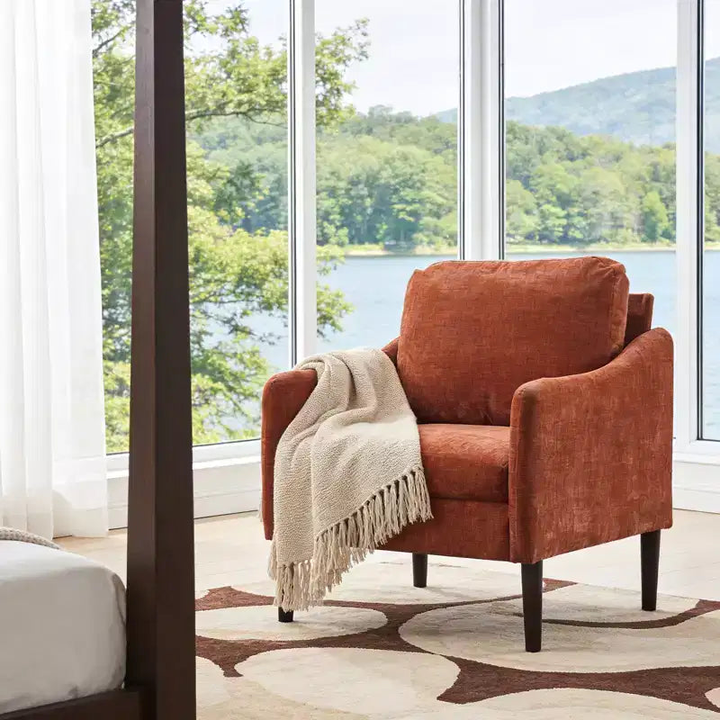 Fauteuil d'appoint en chenille beige/noir/vert/orange, fauteuil incurvé pour 1 personne, canapé individuel