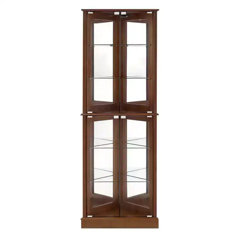 Vitrine d'angle, Merisier/Noyer, 4 portes vitrées