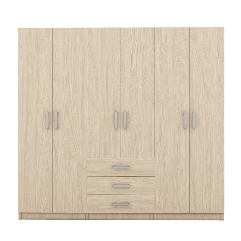 6-Doors Wooden Wardrobe Storage with 3 Big Drawers for Bedroom