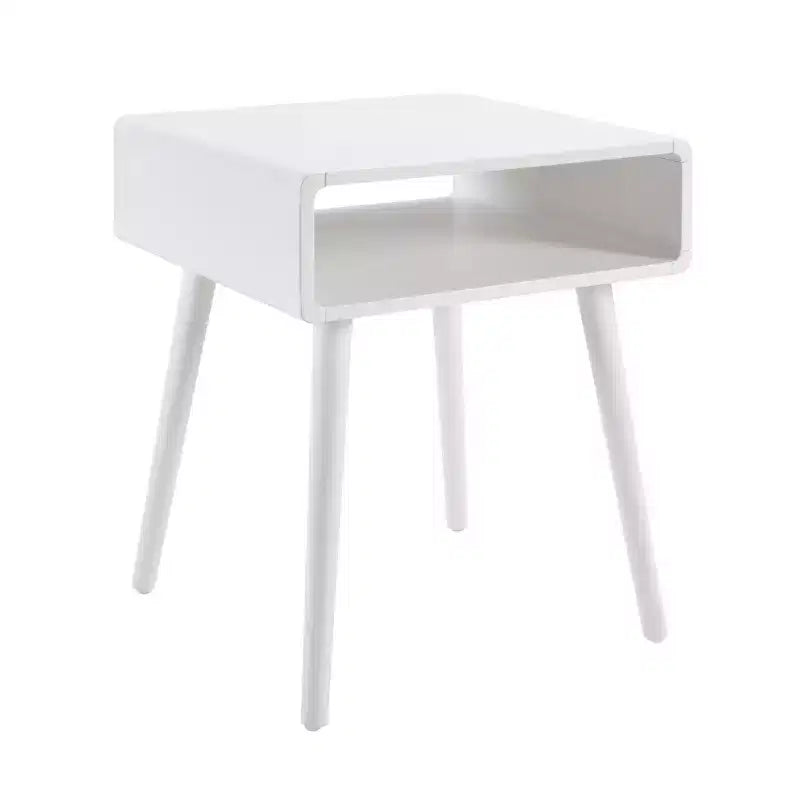 Table d'appoint blanche de style Mid-Century avec étagère ouverte, pour 1