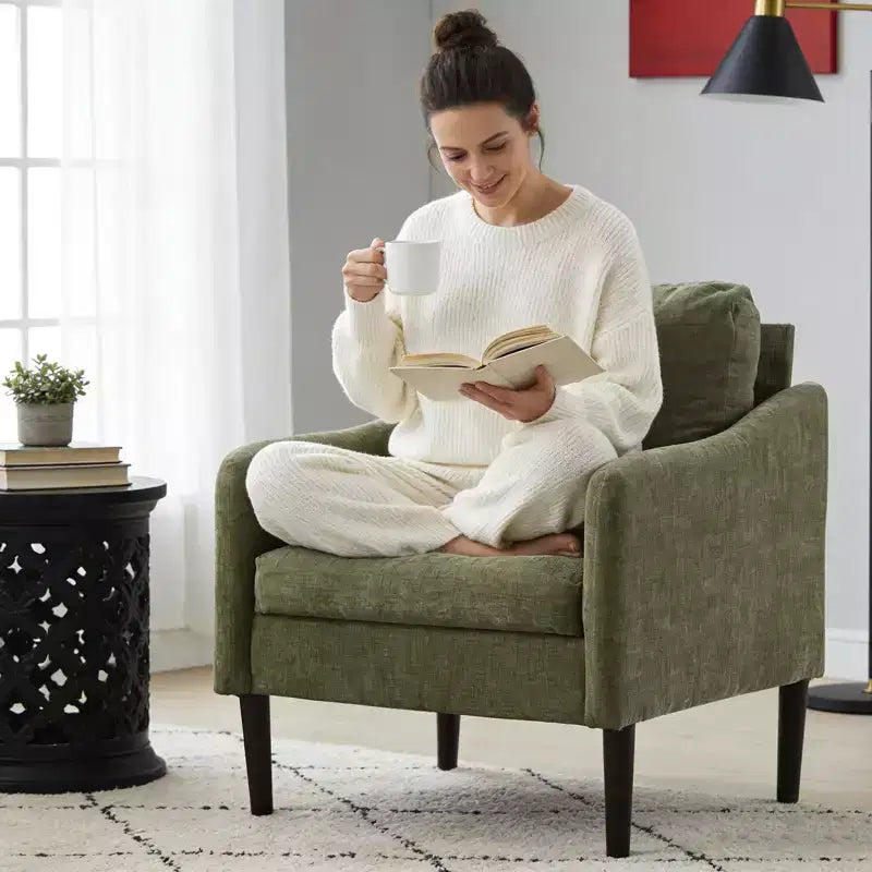 Fauteuil d'appoint en chenille beige/noir/vert/orange, fauteuil incurvé pour 1 personne, canapé individuel