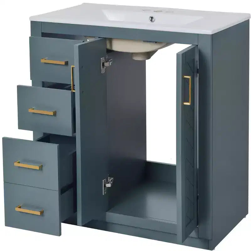 Meuble-lavabo de salle de bain de 76 cm à lavabo simple avec armoire et 3 tiroirs – Noir / Bleu / Vert / Indigo / Blanc