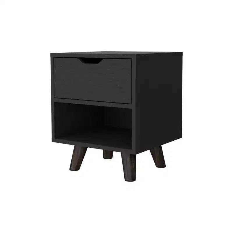 HomeRoots 19 Black Wood One Drawer Nightstand