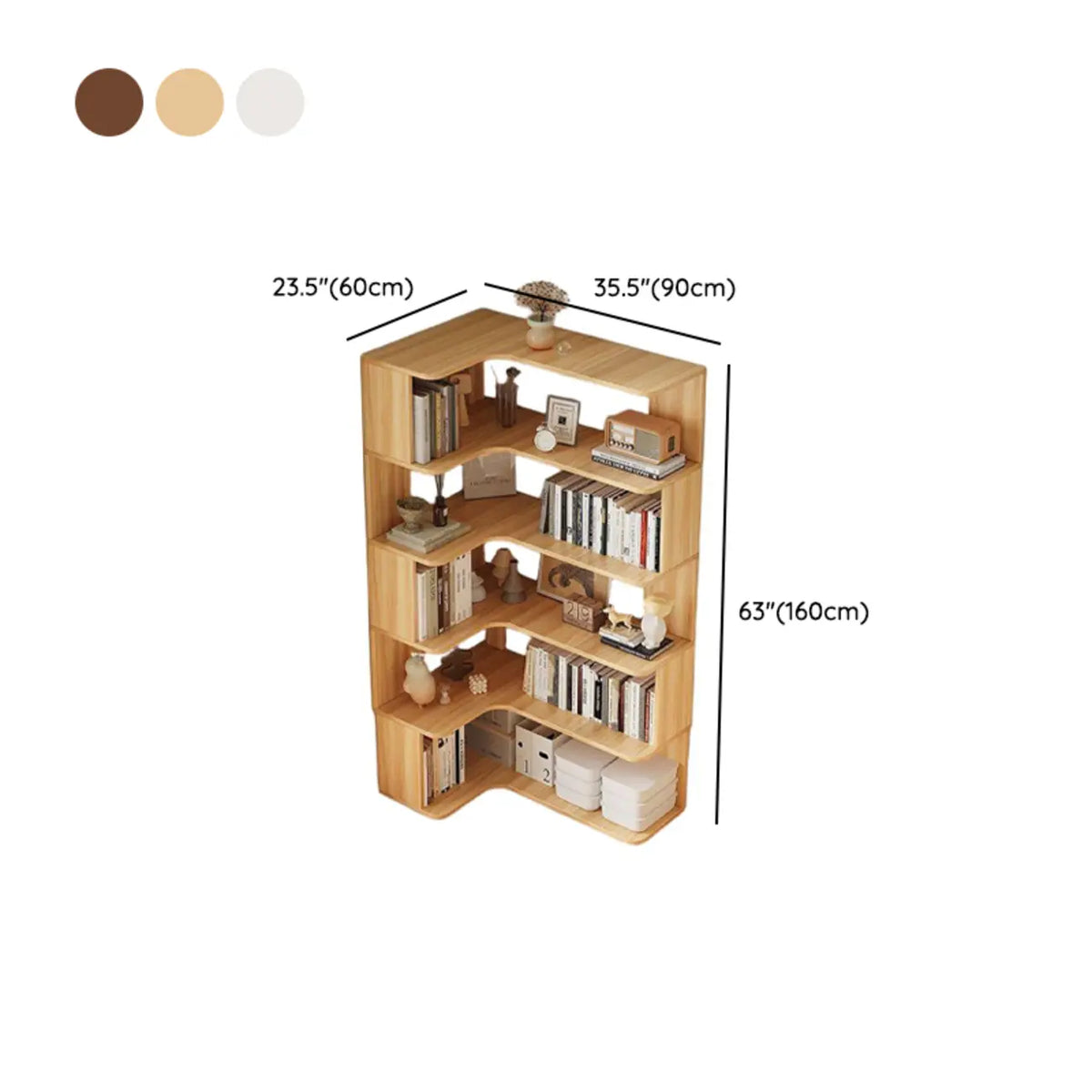 Manufactured Wood Corner Bookshelf with 6 Shelves