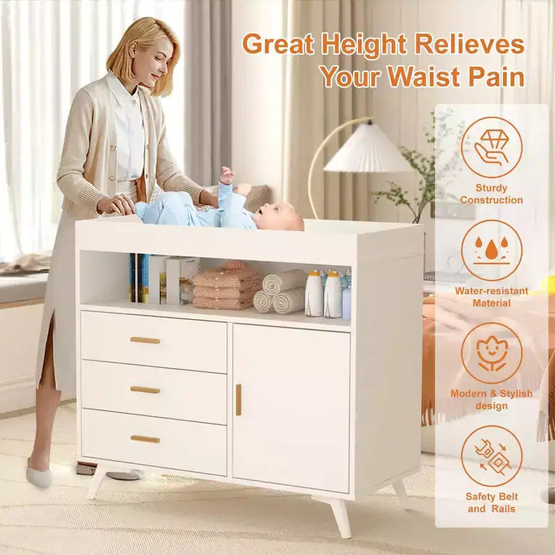 Commode à langer 3 tiroirs en bois naturel, 1 utilisateur