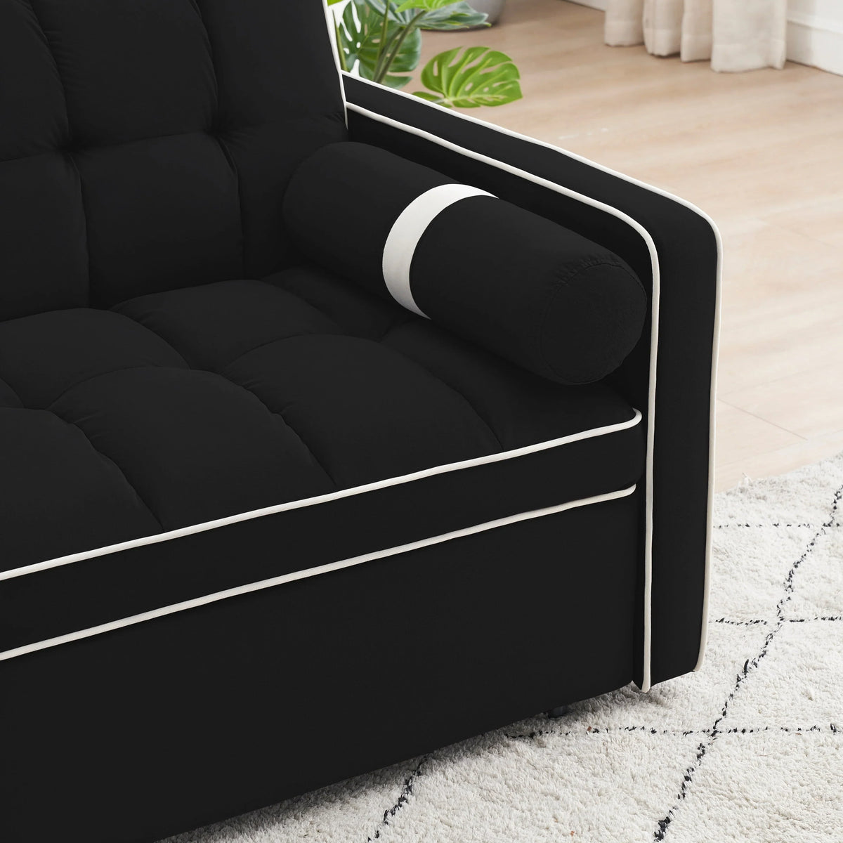 Velvet Convertible 55'' 2-Seater Sleeper Sofa with Pull-Out Bed, Adjustable Recline, Side Pockets, and Phone Holder
