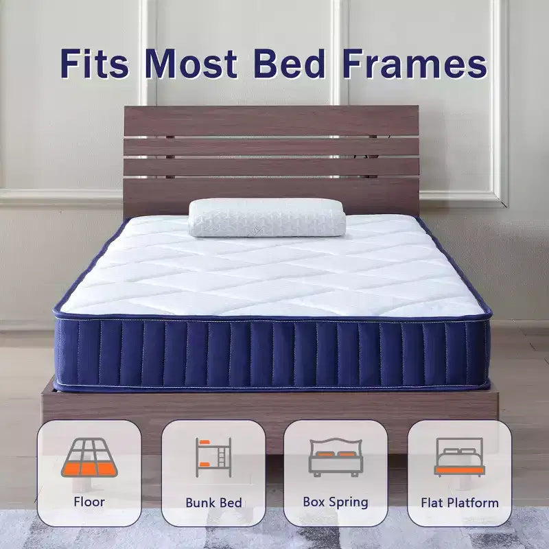 6 Matelas hybride blanc, ressorts ensachés + mousse à mémoire de forme, simple / simple XL, 1 personne