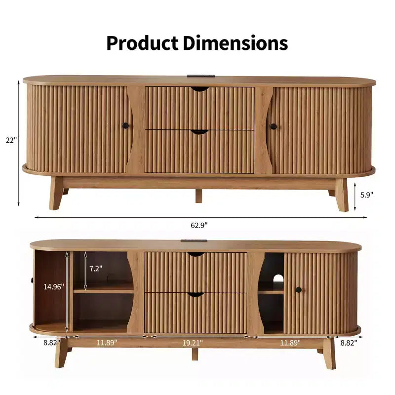 Czarno-brązowa szafka RTV z dwoma szufladami w stylu mid-century, do 1 pomieszczenia
