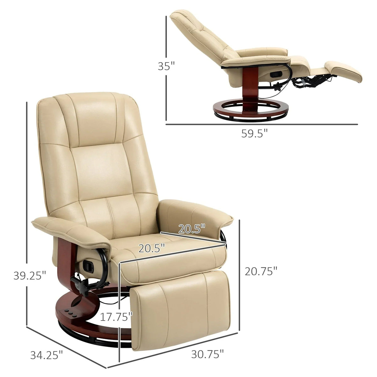 HomCom Faux Leather Adjustable Manual Swivel Base Recliner Chair with Comfortable and Relaxing Footrest