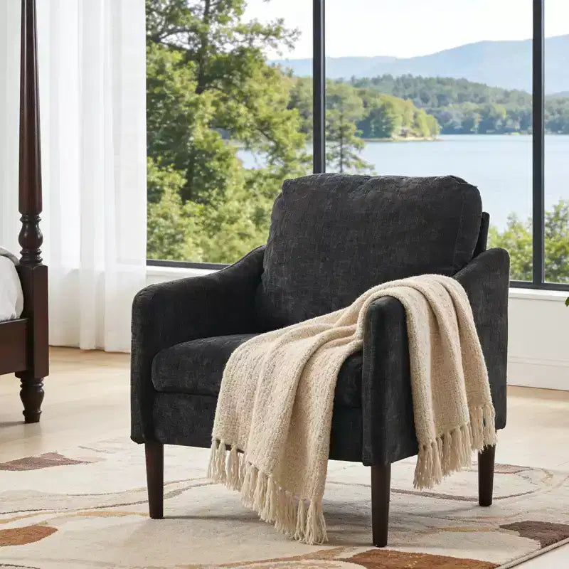 Fauteuil d'appoint en chenille beige/noir/vert/orange, fauteuil incurvé pour 1 personne, canapé individuel