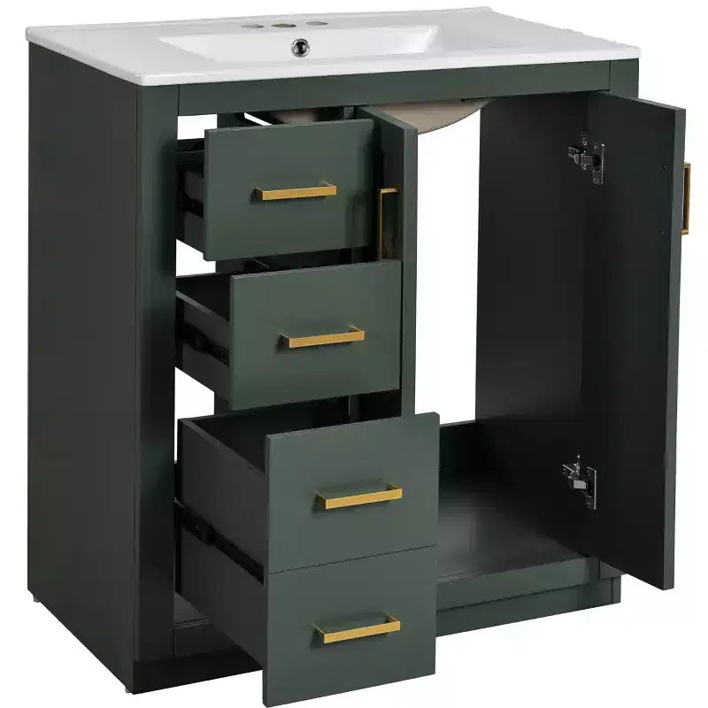 Meuble-lavabo de salle de bain de 76 cm à lavabo simple avec armoire et 3 tiroirs – Noir / Bleu / Vert / Indigo / Blanc
