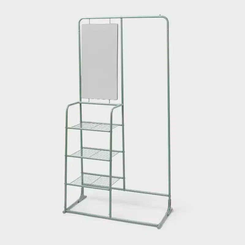 Metal Garment Rack with Mirror and Shelving - Brightroom