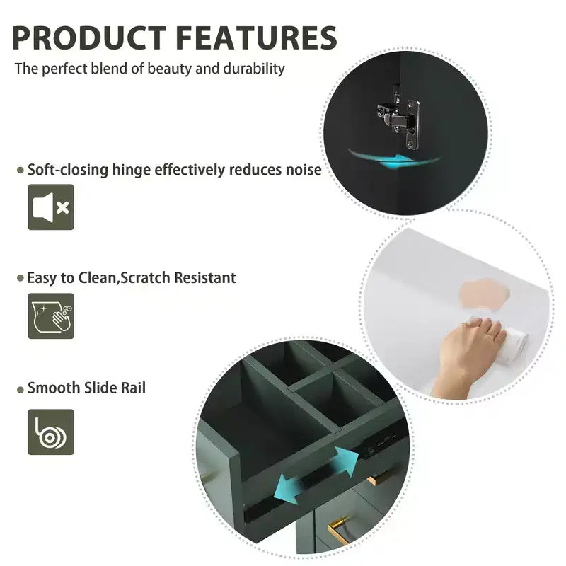 Meuble-lavabo de salle de bain de 76 cm à lavabo simple avec armoire et 3 tiroirs – Noir / Bleu / Vert / Indigo / Blanc