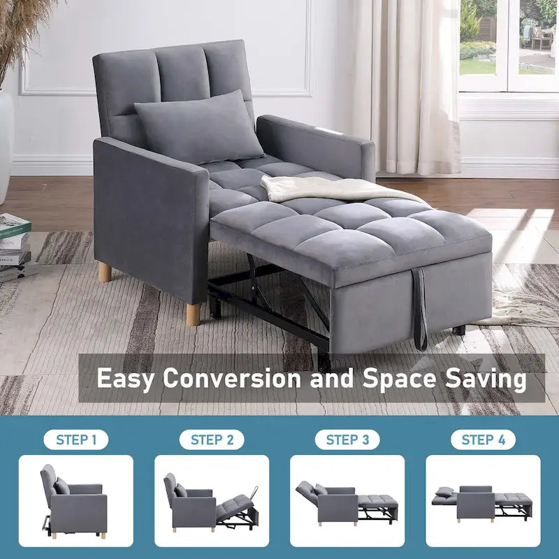 Aukfa Sleeper Chair Bed Convertible Single Sofa Chair with Pillow