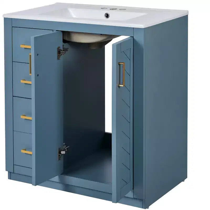 Meuble-lavabo de salle de bain de 76 cm à lavabo simple avec armoire et 3 tiroirs – Noir / Bleu / Vert / Indigo / Blanc