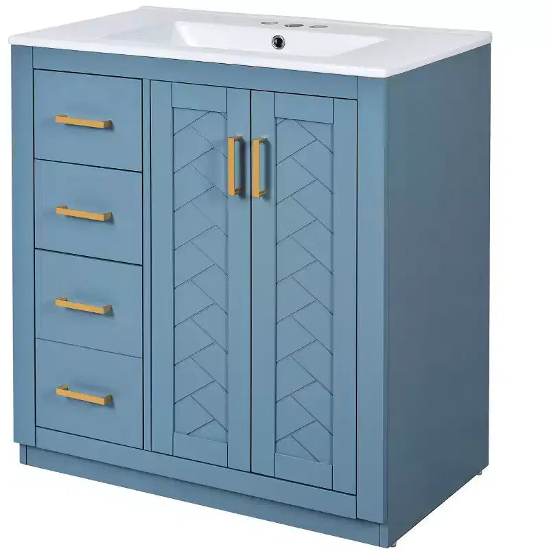 Meuble-lavabo de salle de bain de 76 cm à lavabo simple avec armoire et 3 tiroirs – Noir / Bleu / Vert / Indigo / Blanc