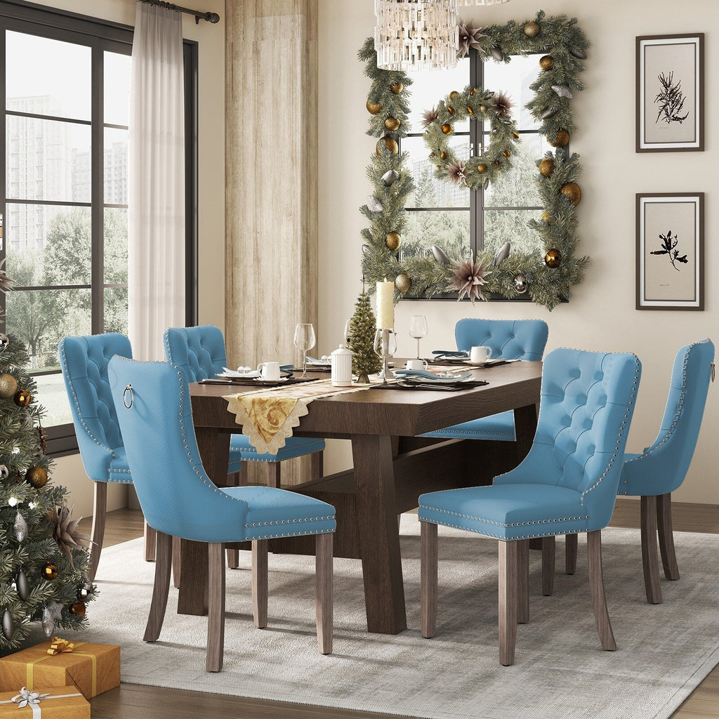 Upholstered Tufted Velvet Dining Chair with Solid Wood Legs Set of 6