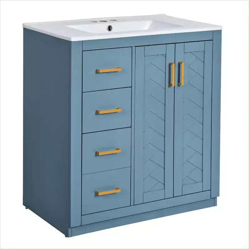 Meuble-lavabo de salle de bain de 76 cm à lavabo simple avec armoire et 3 tiroirs – Noir / Bleu / Vert / Indigo / Blanc