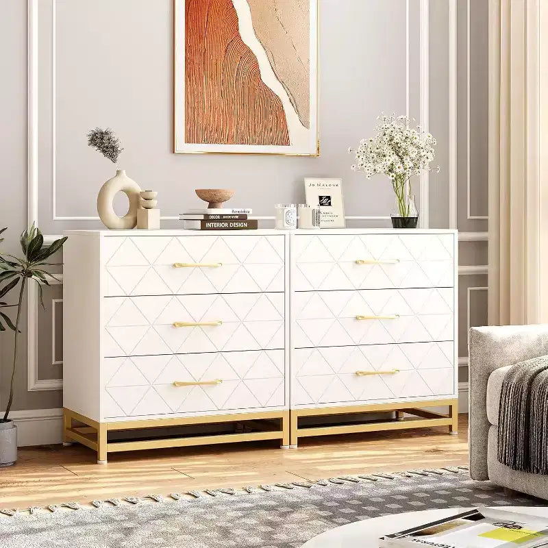 Commode à 3 tiroirs noire / rose / blanche, style moderne