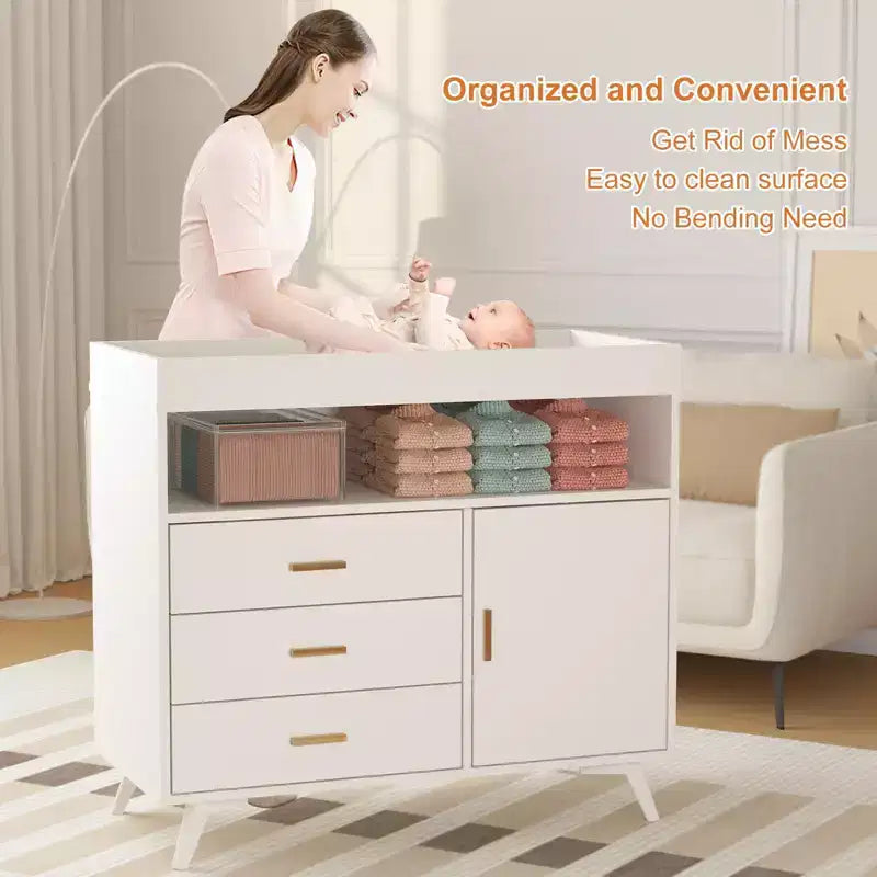 Commode à langer 3 tiroirs en bois naturel, 1 utilisateur