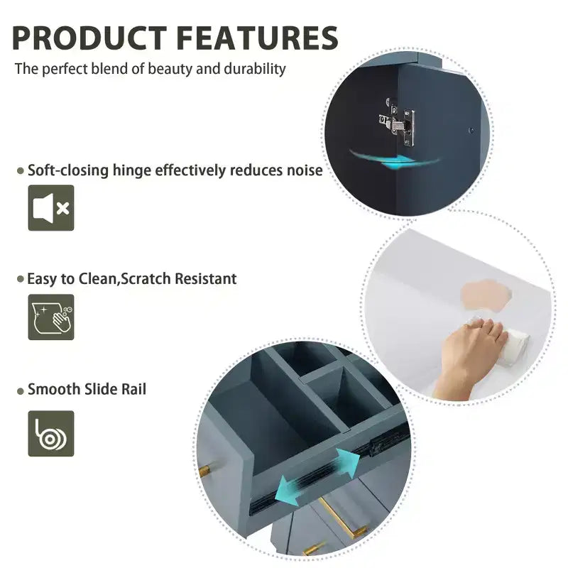 Meuble-lavabo de salle de bain de 76 cm à lavabo simple avec armoire et 3 tiroirs – Noir / Bleu / Vert / Indigo / Blanc