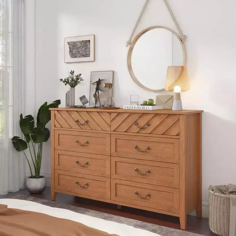 6-Drawer Dressers,Wood TV Stand w/ V-Pattern Front, Modern Entertainment Center Media Console Storage Cabinet for Home Living Room, Apartment&Entry