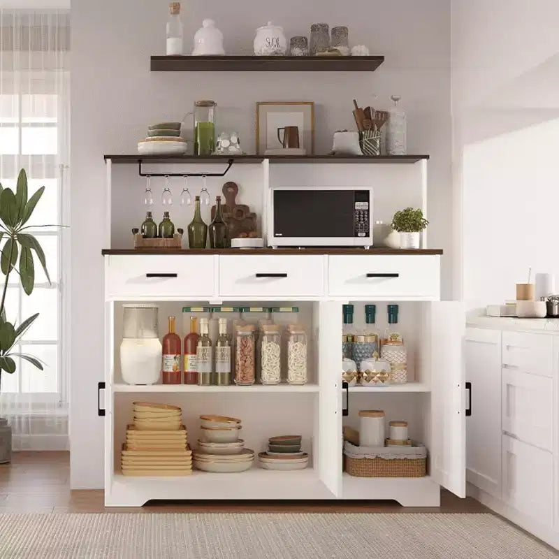 Buffet de style campagnard en bois marron/blanc et marron foncé avec 3 tiroirs et 3 portes – Simple