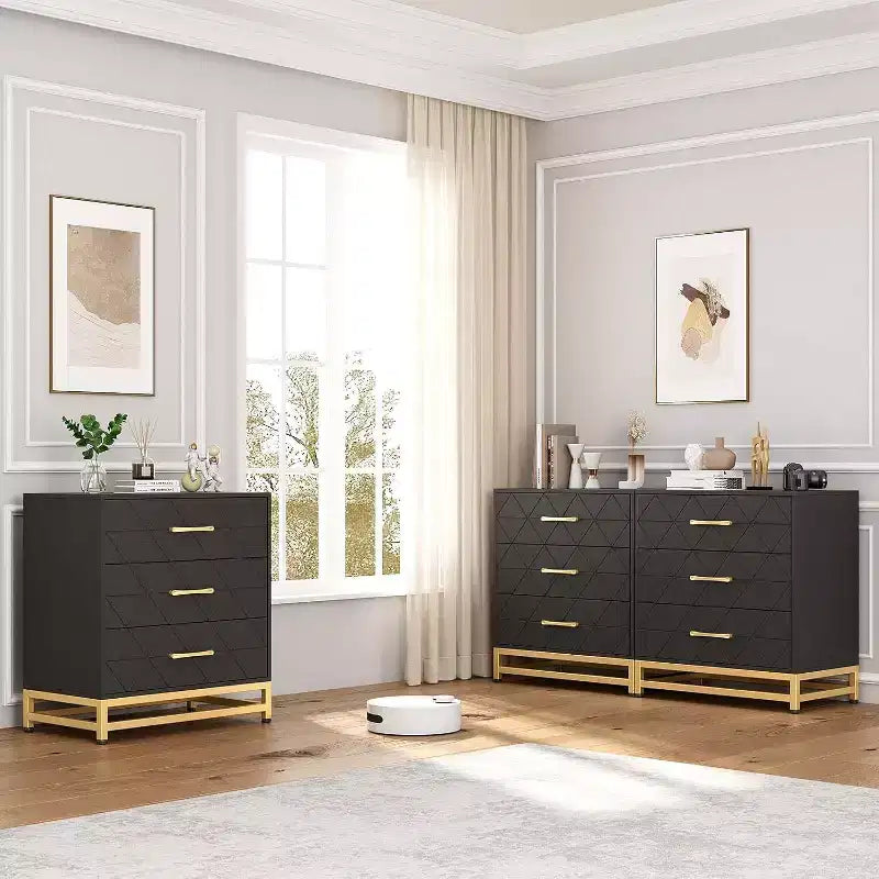Commode à 3 tiroirs noire / rose / blanche, style moderne