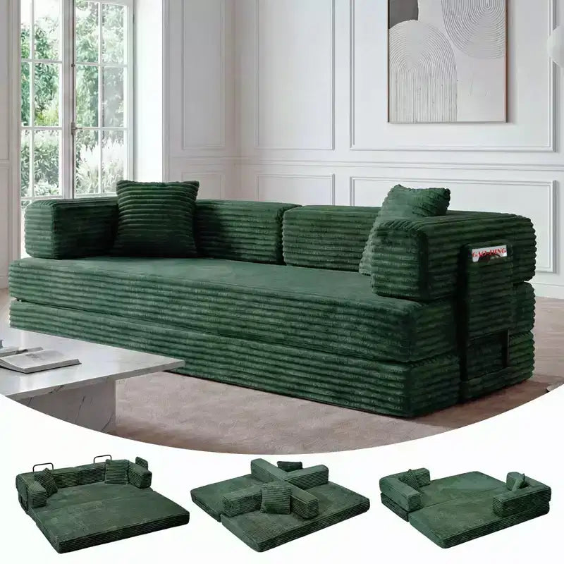 80.7 5-in-1 Convertible Sleeper Sofa Bed ??Corduroy, 1200 lbs, No Assembly