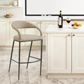 Tabouret de bar en similicuir beige et noir avec accoudoirs, dossier bas, 1 place