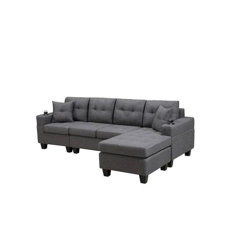 Sectional Sofa Living Room with L Shape Chaise Lounge and cup holder