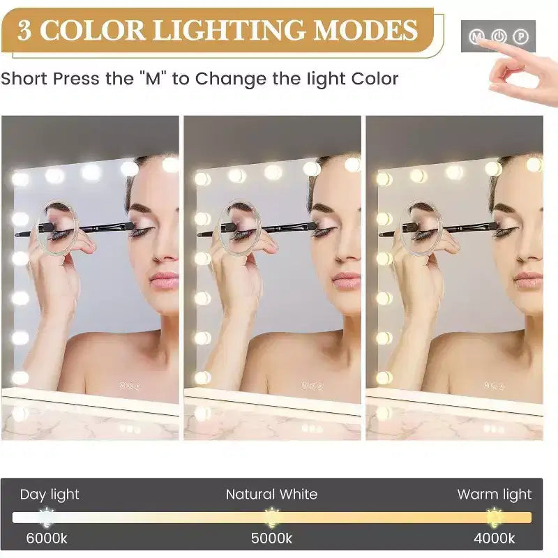 Miroir de courtoisie LED blanc avec loupe 3X, variateur tactile, 3 modes d'éclairage, chargement USB, à poser/fixer au mur, 1 personne