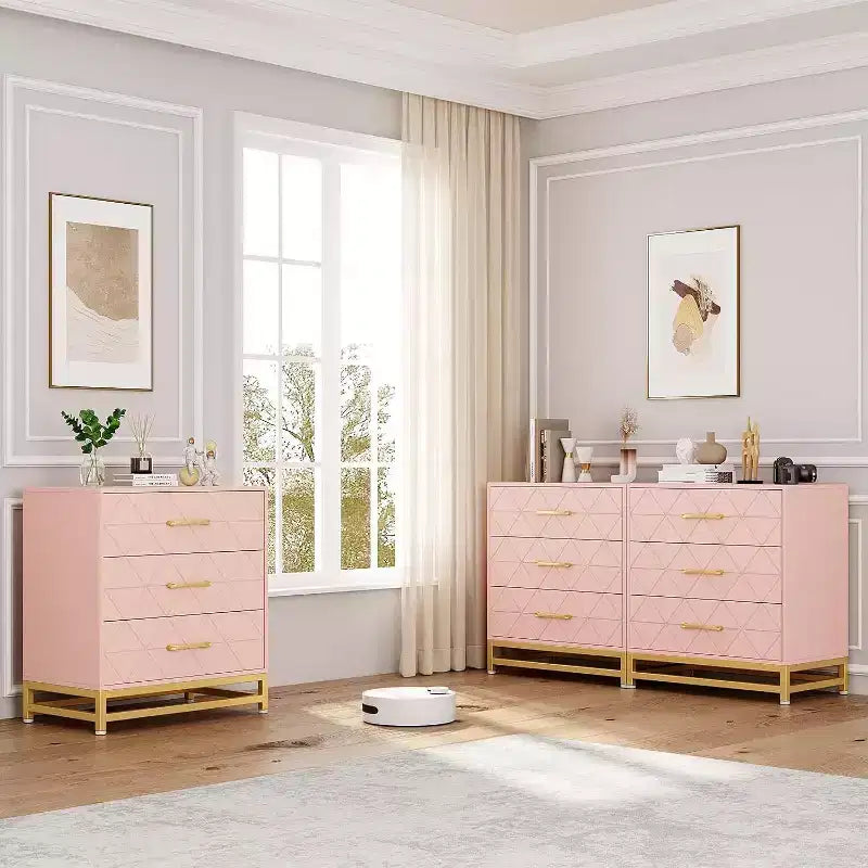 Commode à 3 tiroirs noire / rose / blanche, style moderne