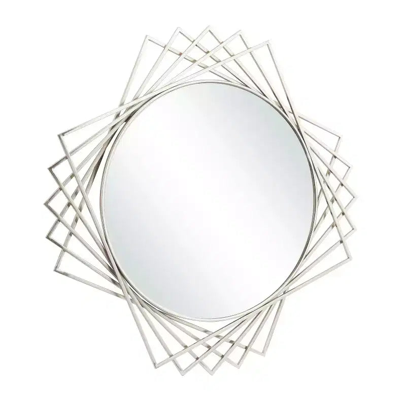 Miroir mural géométrique rond en métal noir/argenté, simple