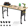 Acekool 48x24 Heavy Duty Workbench, Rubber Wood Top, Pegboard, Power Outlet, Lockable Wheels, Adjustable Height, 2000lbs for Garage Workshop