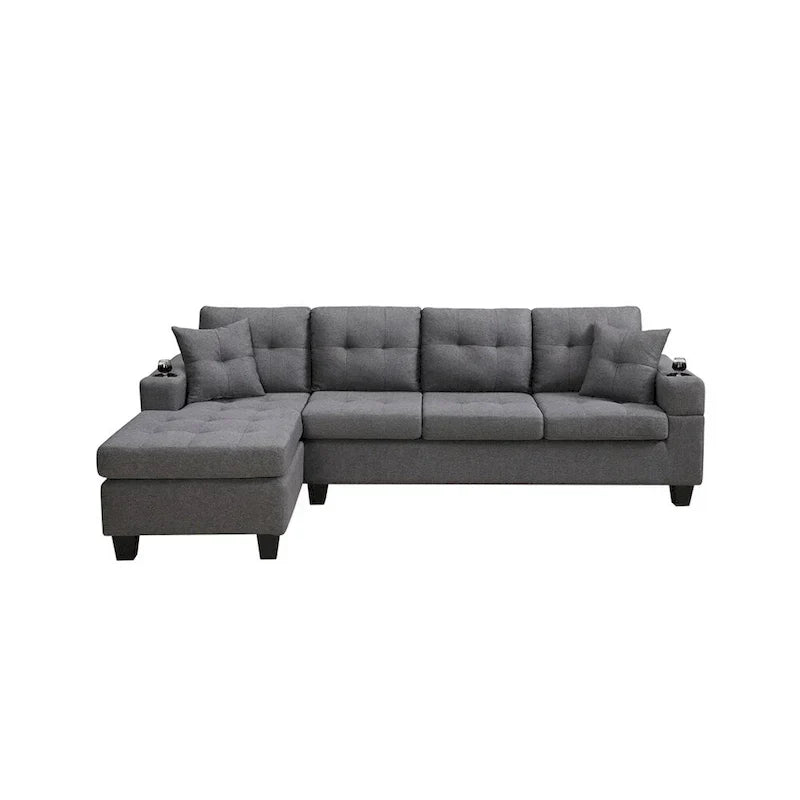 Sectional Sofa Living Room with L Shape Chaise Lounge and cup holder