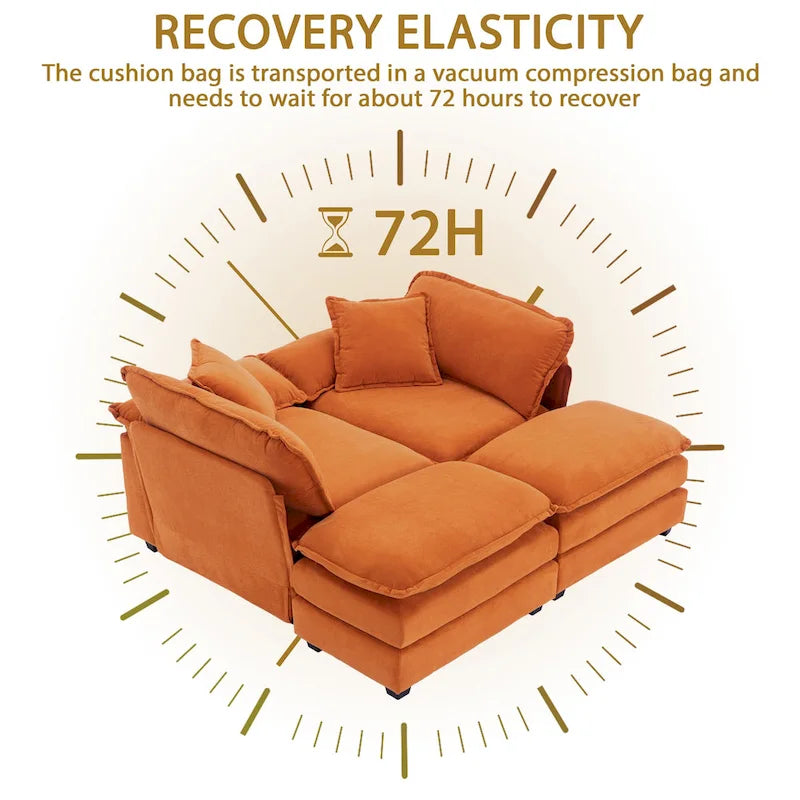 2-seater sofa with 2 cushions, 2 pillows and 2 ottomans, comfortable sofa - Living room deep sofa, modular sofa