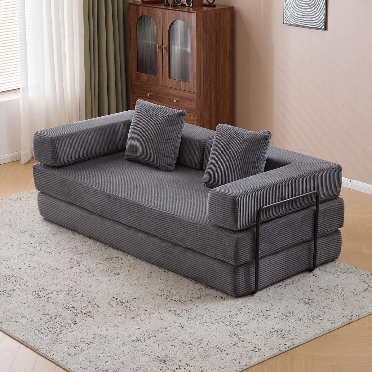 Convertible Floor Sofa Bed with Pillow Back Chenille Fabric for Living Room Bedroom