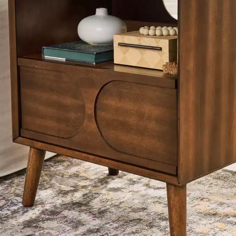 Table d'appoint cannelée marron avec tiroir et étagère ouverte, pour 1 personne
