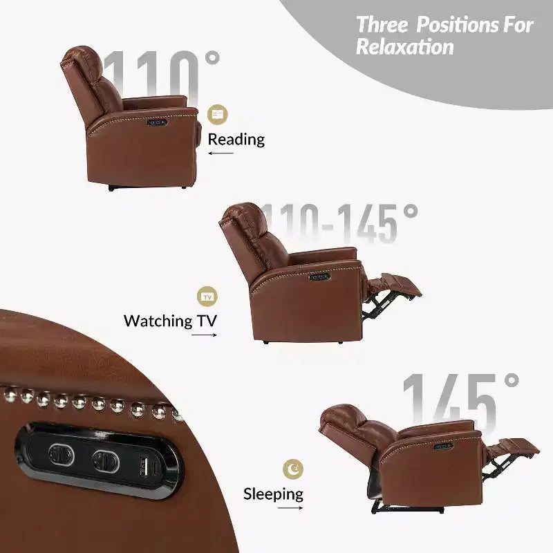 Fauteuil inclinable motorisé, couleur brun/camel, une place