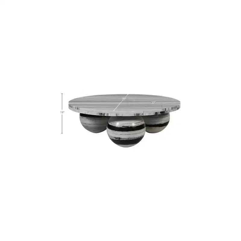 Round Marble Coffee Table with Sphere Legs, Multicolor, Seats 4??