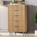 Commode 5 tiroirs blanche / effet marbre et bois – Panneau cannelé, pour 1 personne