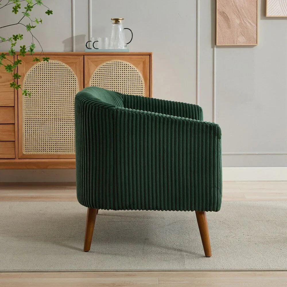 Corduroy Fabric Upholstered 2-Seat Sofa with Wooden Walnut Legs