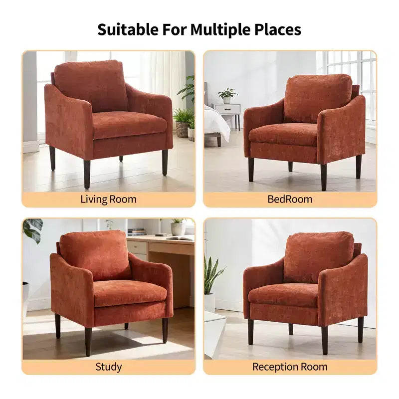 Fauteuil d'appoint en chenille beige/noir/vert/orange, fauteuil incurvé pour 1 personne, canapé individuel