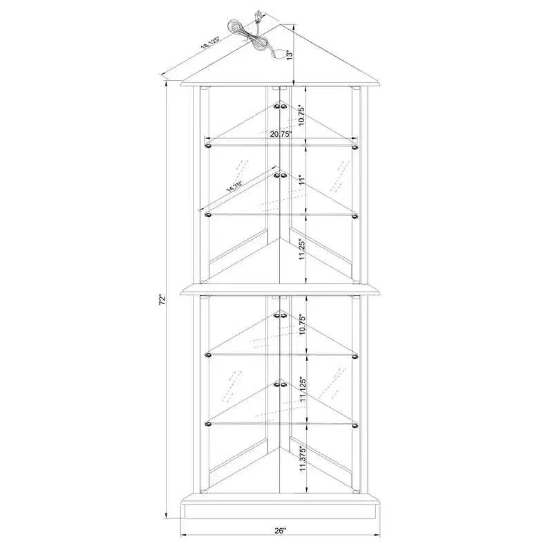 Vitrine d'angle, Merisier/Noyer, 4 portes vitrées