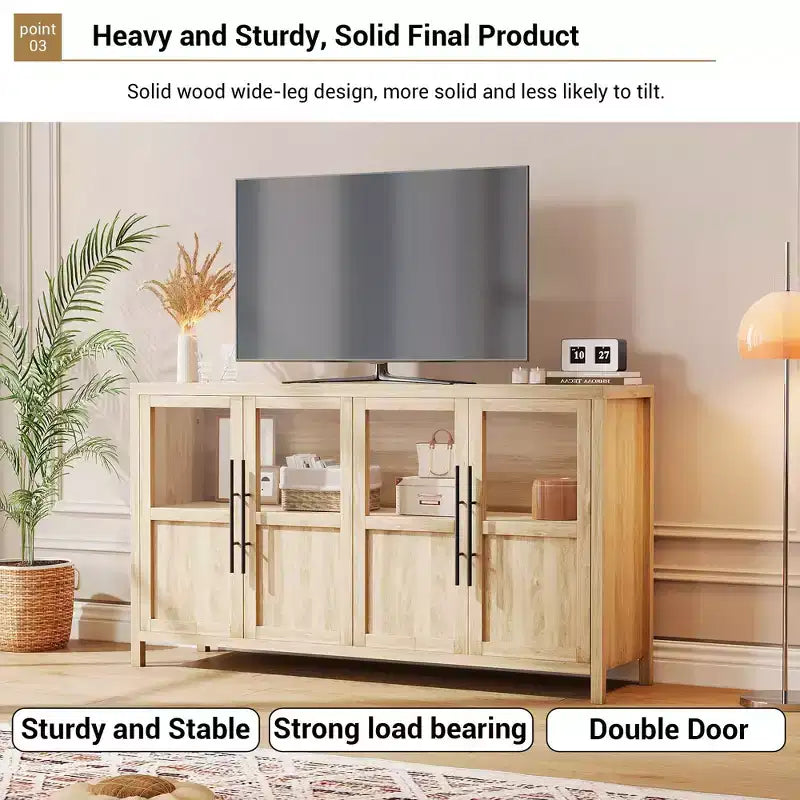 Buffet bahut avec portes vitrées, coloris noir/gris/bois, 4 portes, assemblage 1 personne