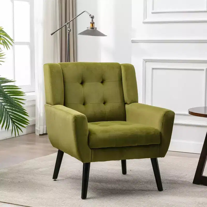Okak Modern Accent Chair Button-Tufted Living Room Chair with Soft Upholstered Armchair with Black Wood Legs Ergonomics for Bedroom