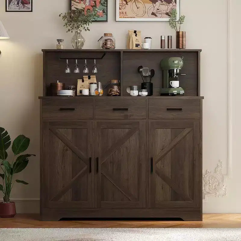 Buffet de style campagnard en bois marron/blanc et marron foncé avec 3 tiroirs et 3 portes – Simple
