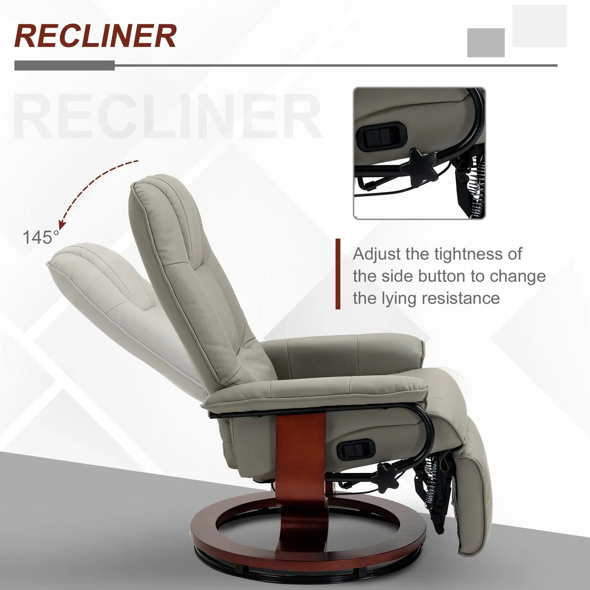 HomCom Faux Leather Adjustable Manual Swivel Base Recliner Chair with Comfortable and Relaxing Footrest